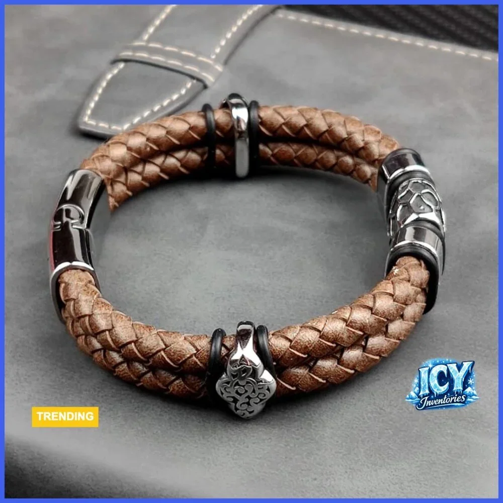 Leather Braided Bracelet with Stainless Steel Magnetic Clasp